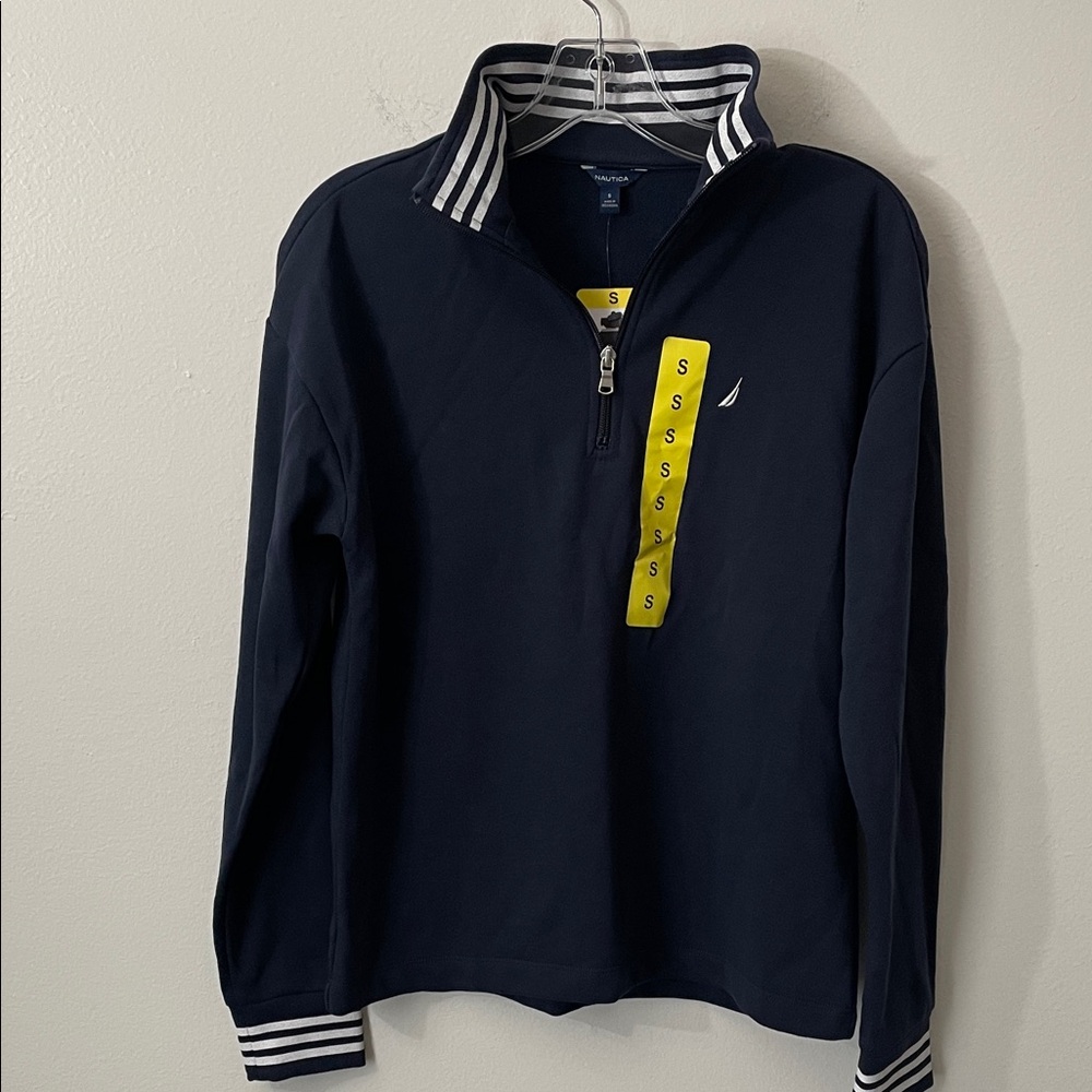 Nautica Women's Quarter Zip Cotton Blend Sweater, Navy Seas, Size S / Z7